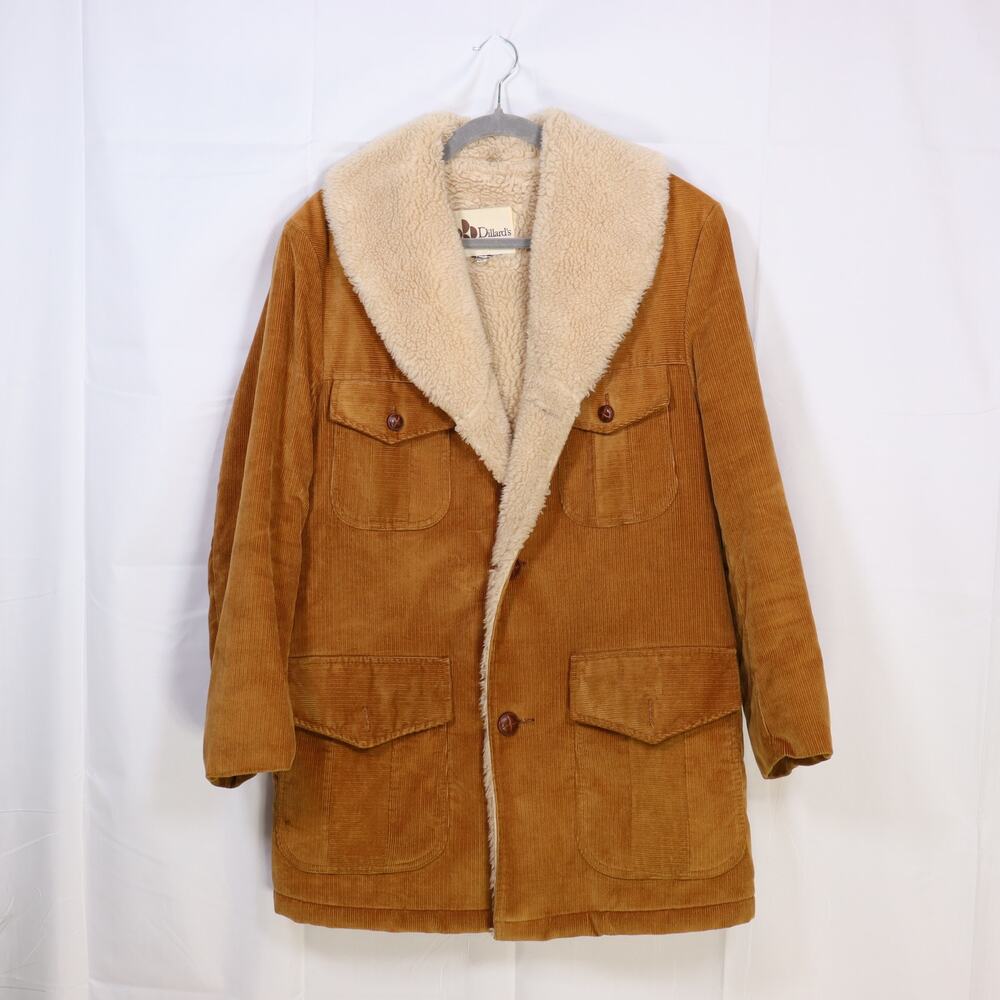 Vintage Dillard’s Corduroy Coat Faux Shearling Lined 70s Western‎ Barn Jacket